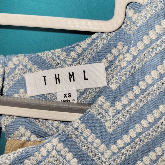 THML Womens XS Sleeveless Striped Dress With Embroidered Blue Chevron Neckline - Picture 4 of 10